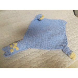 Handmade Blue Child's Woobie Blankie Lovey Lovie Security Blanket Handknit